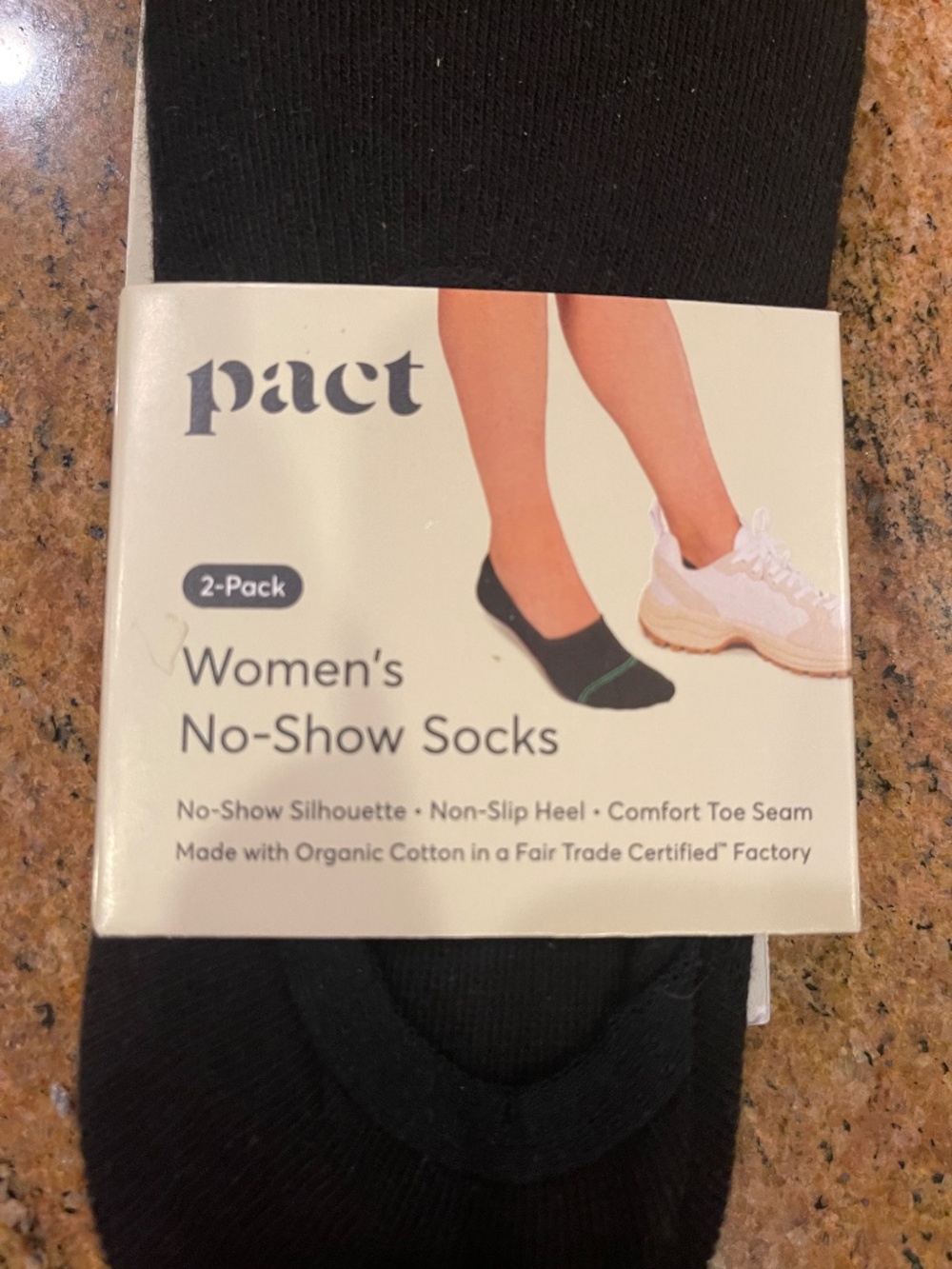 NEW! Pact Women's Black No Show Socks 2 Pack One Size Organic Cotton NWT! - Picture 3 of 7